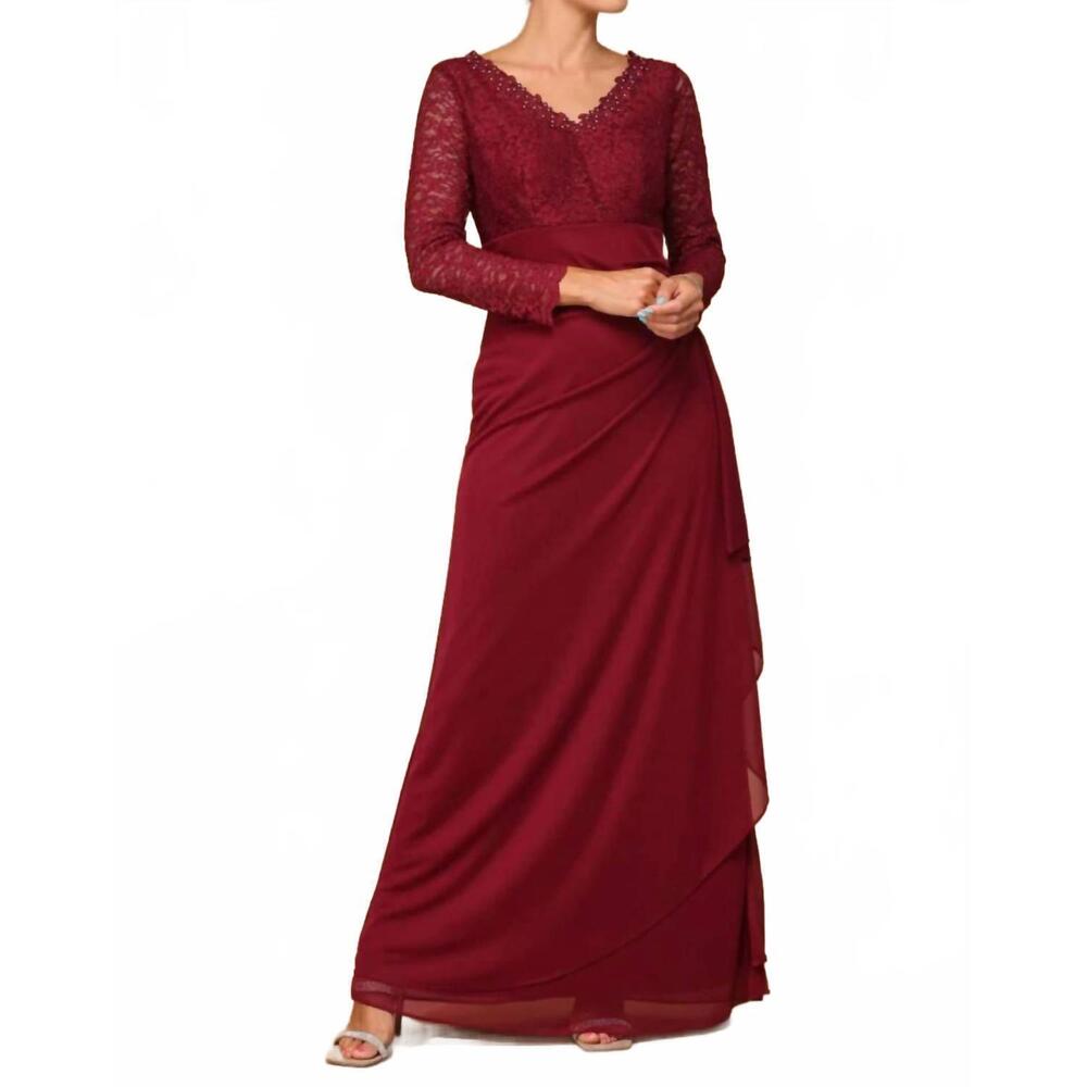 NEW EVA USA v-neck long lace gown mother of the groom dress in burgundy